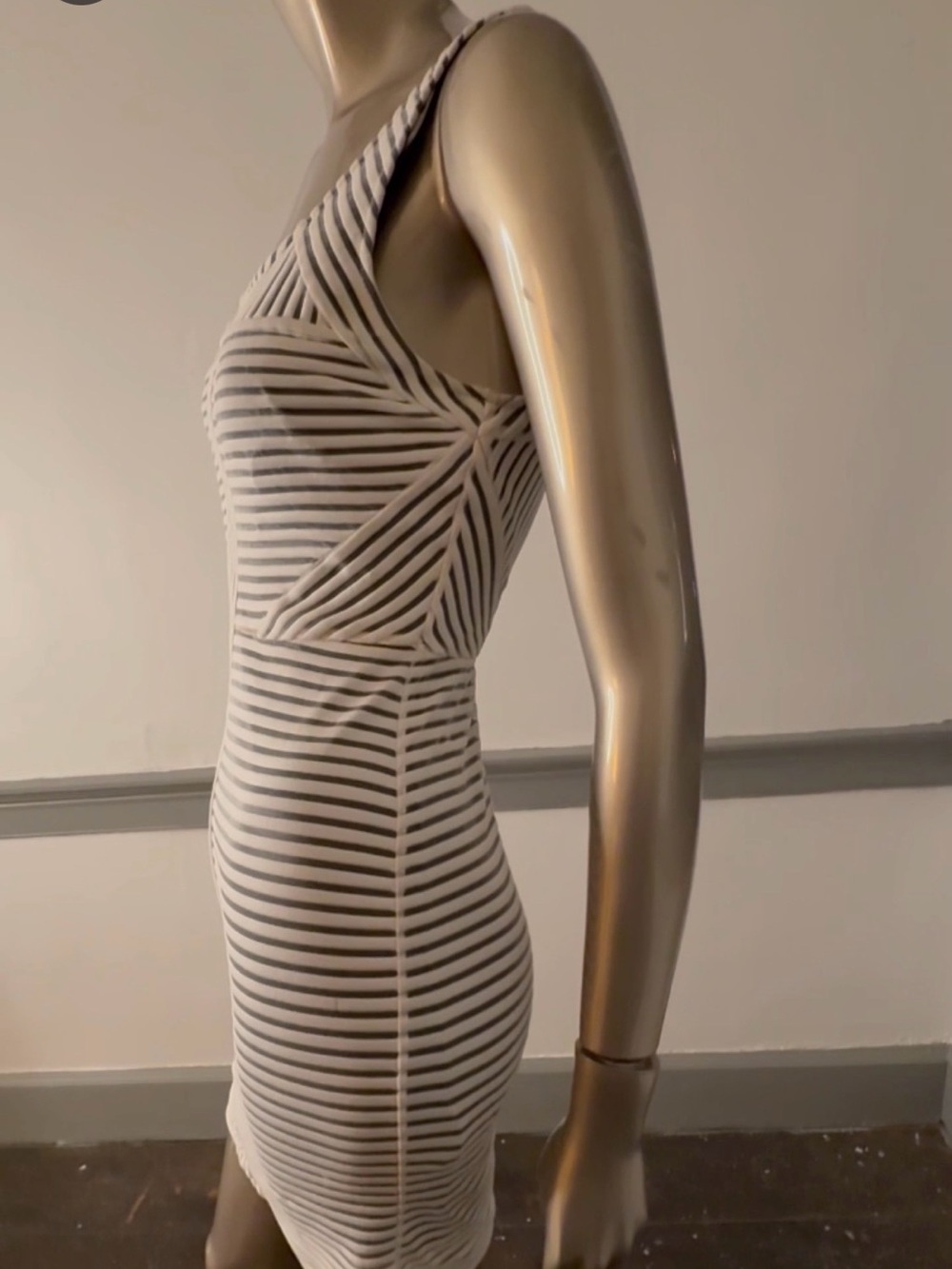 bebe Black White Striped Bodycon Midi Dress | Illusion Panel | Small - Picture 3 of 15